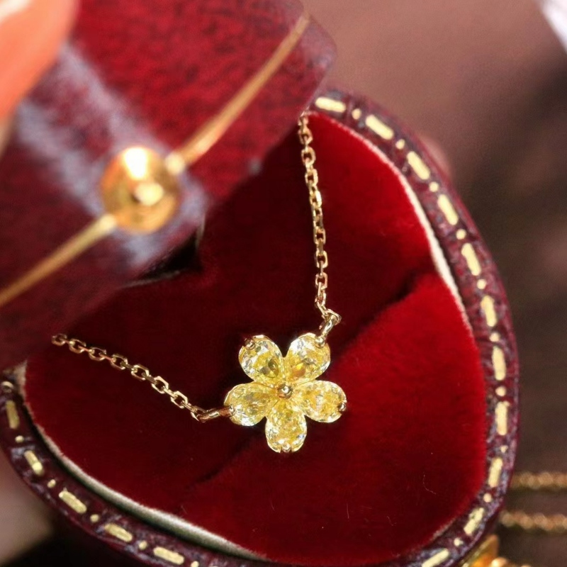 18k/14k/10K oro collar de pétalos de diamante amarillo paraniña